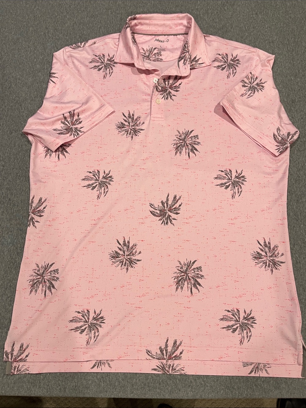 Jonnie-O polo, pink palm trees, size large
